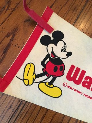 Vintage 24” White Mickey Mouse Walt Disney World Pennant 2