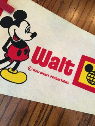 Vintage 24” White Mickey Mouse Walt Disney World Pennant 3