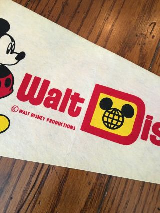 Vintage 24” White Mickey Mouse Walt Disney World Pennant 4