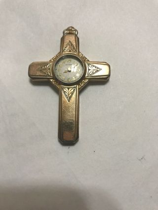 Vintage Victorian Cross Watch Pendant Watch Gold Filled Steampunk