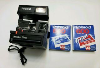 Vintage Instant Camera Polaroid One Step Flash & 2 Polaroid 600 Film Bundle