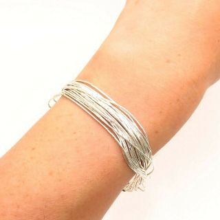 Carolyn Pollack Old Pawn Vintage Sterling Silver Liquid Chain Tribal Bracelet