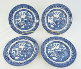 Vintage Churchill " Blue Willow " Georgian Shape Set Of 4 Dessert Plates