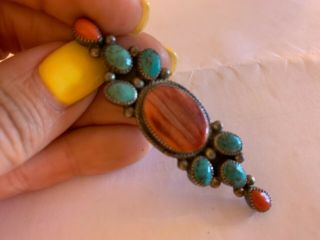 Vintage Navajo Turquoise Spiny Oyster Harvey Era Pin Pendant For Necklace