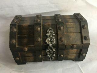 Vtg Wooden Treasure Box Chest Jewelry Pirate Organizer Divided Tray Trinket Mens