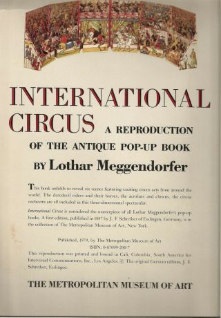 Lothar Meggendorfer ' s International Circus 1979 VINTAGE POP UP Book GREAT 3