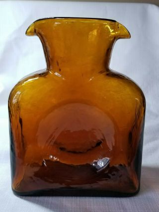 Vintage Blenko Honey Amber Glass Double Spout Pitcher