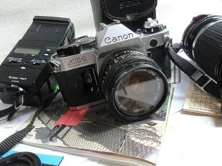 Vintage Canon Ae - 1 Program Slr Camera W/ 50mm 1.  8,  Sigma Telephoto Vivitar 5200