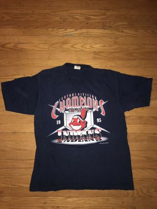Vtg 90s Cleveland Indians T Shirt American League Champion 1995 Chief Wahoo Xl