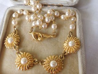 Lovely Vintage 1980s Pearl Flower Necklace Signed Bala Booste Paris
