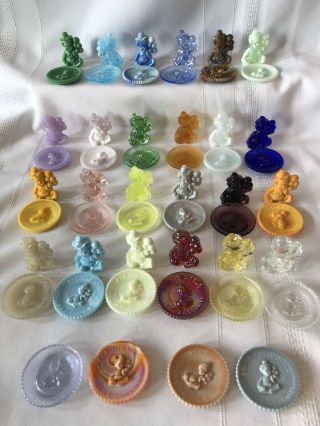 52 Vintage Mosser Glass All World Loves Clown Miniature Plates Clowns 1 - 3/4”