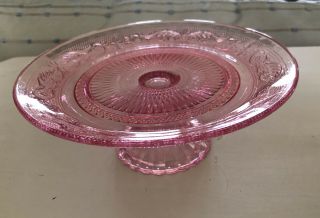 Vintage Pink Depression Glass Pedestal Cake Stand Platter