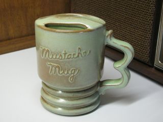 Vtg Frankoma C14 Mustache Handle Lip Coffee Mug Cup Hipster Green Pottery Ok Usa