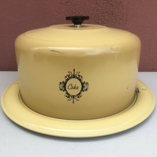 Vintage West Bend Harvest Gold Aluminum Cake Cover Carrier Dome Lid Locks Usa