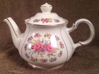 Vintage Sadler England Teapot Pink Roses W/yellow Blue Floral Pattern,  Gold Trim