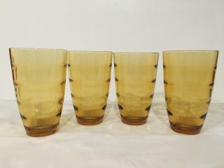 Four (4) Vintage Ccc Continental Can Company Amber Beehive Drinking Glasses