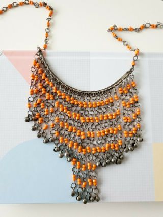 Vintage Egyptian / Asian Style Small Bead Orange Necklace - Unique And One Of Th