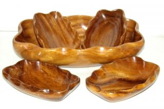 Vintage Wooden Salad/chip Bowl Set - Made In Philippines - 5 Pc.