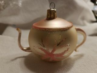 Vtg 1940s Christmas Hand Blown Glass Teapot Ornament