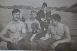 Shirtless Handsome Young Men Soldier Bulge On Boat Gay Int Vintage Photo