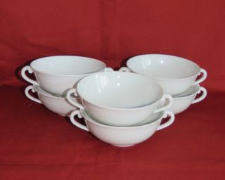 Set Of 6 Vintage Porcelain White Soup Bowls Handled Cup Vignaud Limoges France