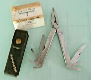 Vintage Leatherman Pocket Survival Tool With Leather Case & User 