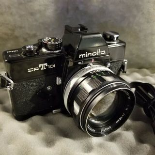 Minolta Srt 101 Black 35mm Film Camera W/ Mc Rokkor - Pf 58mm 1:14 Japan Lens Vtg