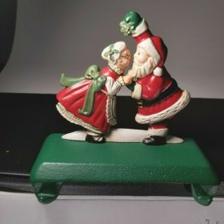 Vintage Midwest Santa Mrs Claus Mistletoe Cast Iron Double Stocking Holder