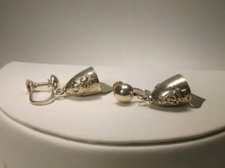 Vintage Siam Sterling Silver Goddess Bell Screw Back Earrings Fs