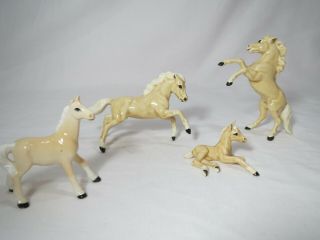 4 Vintage Miniature Bone China Palomino Horse Family Figurine Porcelain Figures