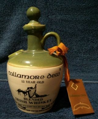 Vtg Tullamore Dew Irish Whiskey Jug Decanter Dublin W/book,  Stopper/cork,  Ribbon