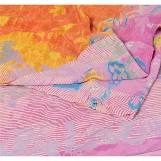 Sanskriti Vintage Pink Saree 100 Pure Crepe Silk Printed 5 Yd Fabric Craft Sari