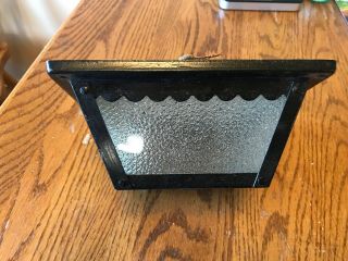 Vintage Black Metal Glass Flush Mount Porch Light Scallop Edge - 2 2