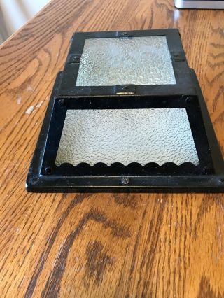 Vintage Black Metal Glass Flush Mount Porch Light Scallop Edge - 2 4