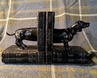 Vintage Dachshund Bookends Stacked Book Resin