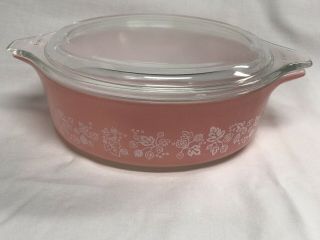 Vintage Pyrex White On Pink 471 Gooseberry Baking Dish