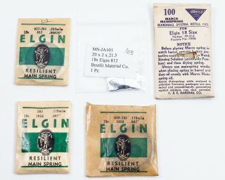 Group Of 5 Vintage Elgin 18s Mainsprings From Elgin,  Marco & Bestfit