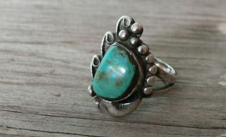 Vintage Navajo 1970s Blue - Green Turquoise Sterling Silver Ring Sz 6