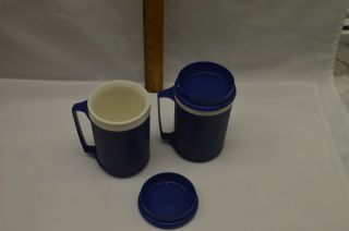 Two Vtg Aladdin Insulated Travel Mug Cup Lid 12oz Blue