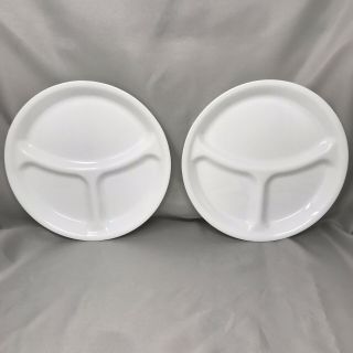Vintage Set Of 2 Corelle Divided Dinner Plates Winter White 3 Sections