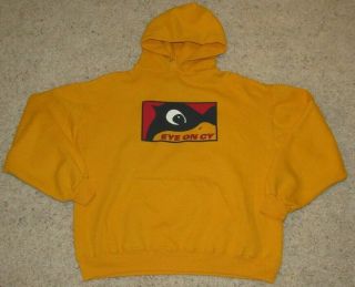 Vtg 90s Isu Iowa State Cyclones Eye On Cy Mascot Gold Hoody Sweatshirt Men 