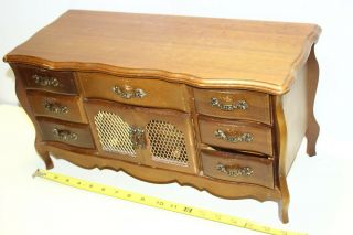 Vintage Wooden Music Box 9 Drawer Jewelry Chest Dresser Toyo Made Japan Wood 18 
