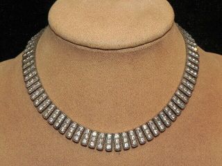 Vintage Art Deco Catamore Sterling Silver 14.  5 Choker Necklace Clear Rhinestone