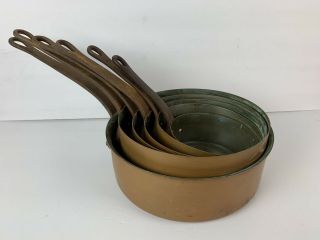 Set Of 6 Vintage French Copper Saute Sauce Kitchen Pots Cast Iron Handles