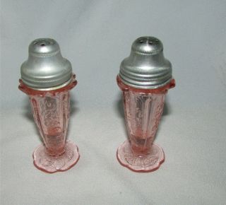 Vintage Jeannette Pink Depression Glass Cherry Blossom Salt & Pepper Shakers
