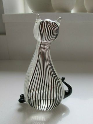 Vintage Murano Art glass White & Brown Striped Cat - Kitten. 3