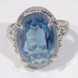 Vintage Big Blue Faceted Glass Open Back Silver Tone Cocktail Dinner Ring Sz 7.  5