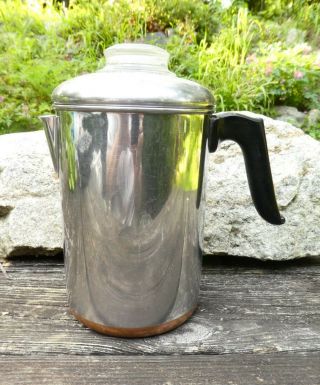 Vtg Revere Ware 8 - Cup Percolator Coffee Pot Stainless Copper Bottom Complete Euc