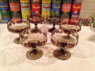 Set Of 6 Vintage Libbey Tawny Camellia Champagne Cocktail Sorbet Glasses