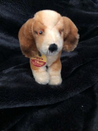 Vintage Steiff Mohair Dog " Biggie " The Beagle,  Tab And Tag,  6” Nose To Tail,